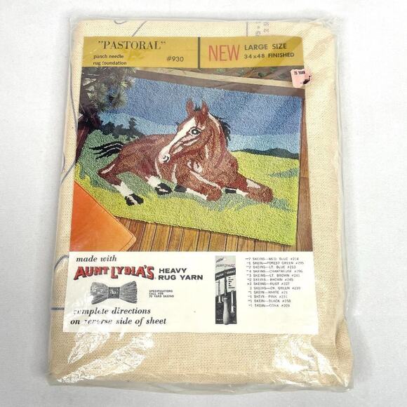 Vintage Aunt Lydia's Punch Needle Rug Canvas Horse - Picture 1 of 5